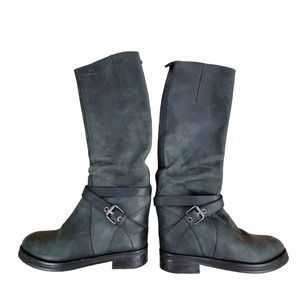 ALLSAINTS Choc Riding Boots Distressed Gray Leather Wedge WOMEN'S US 7 38 EU